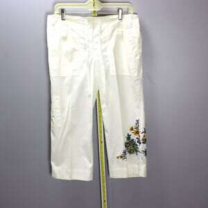 Johnny Was Embroidered White Cropped Utility Pants Size S Boho
